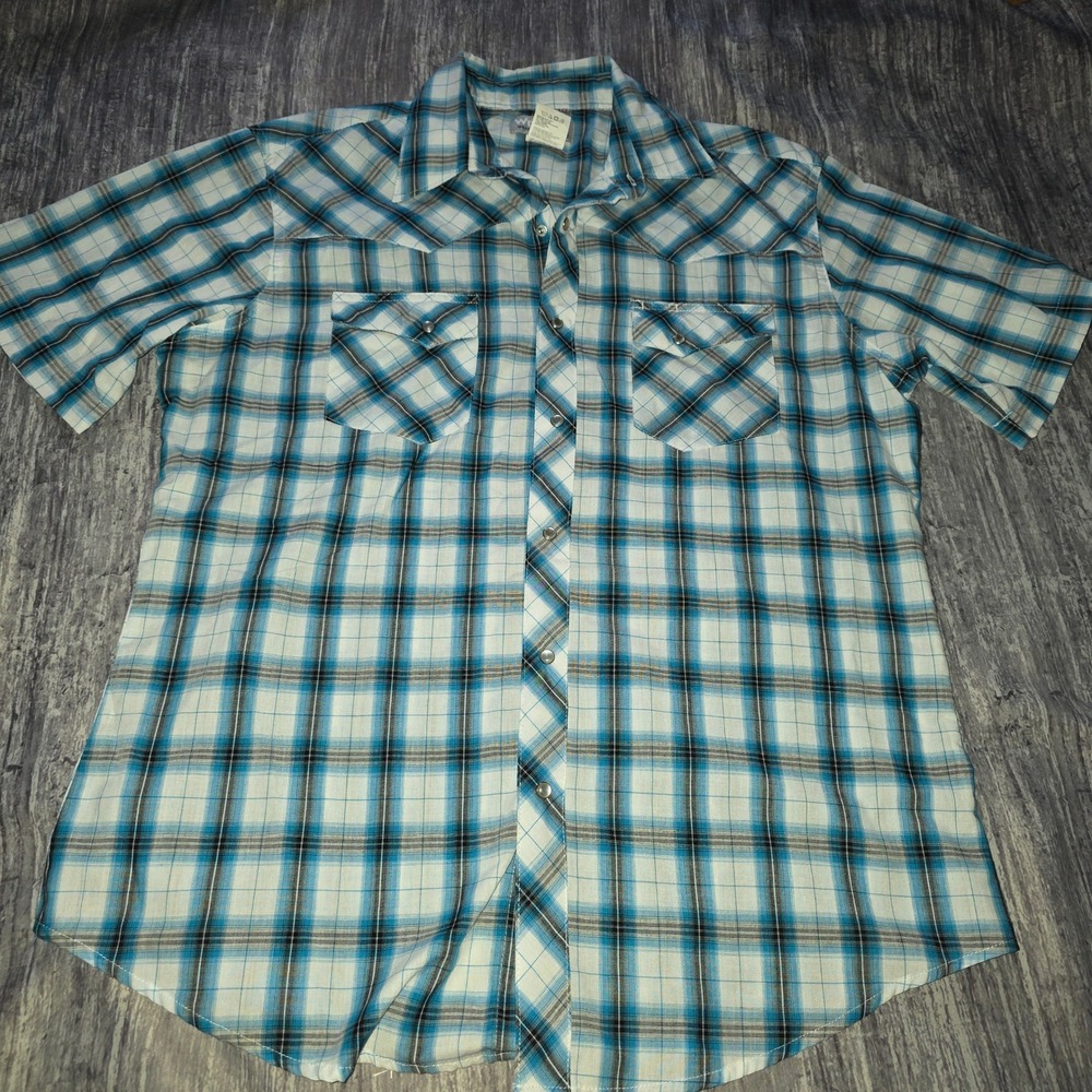 Wrangler Wrancher Mens Large Plaid Short Sleeve Western Pearl Snap Shirt Large